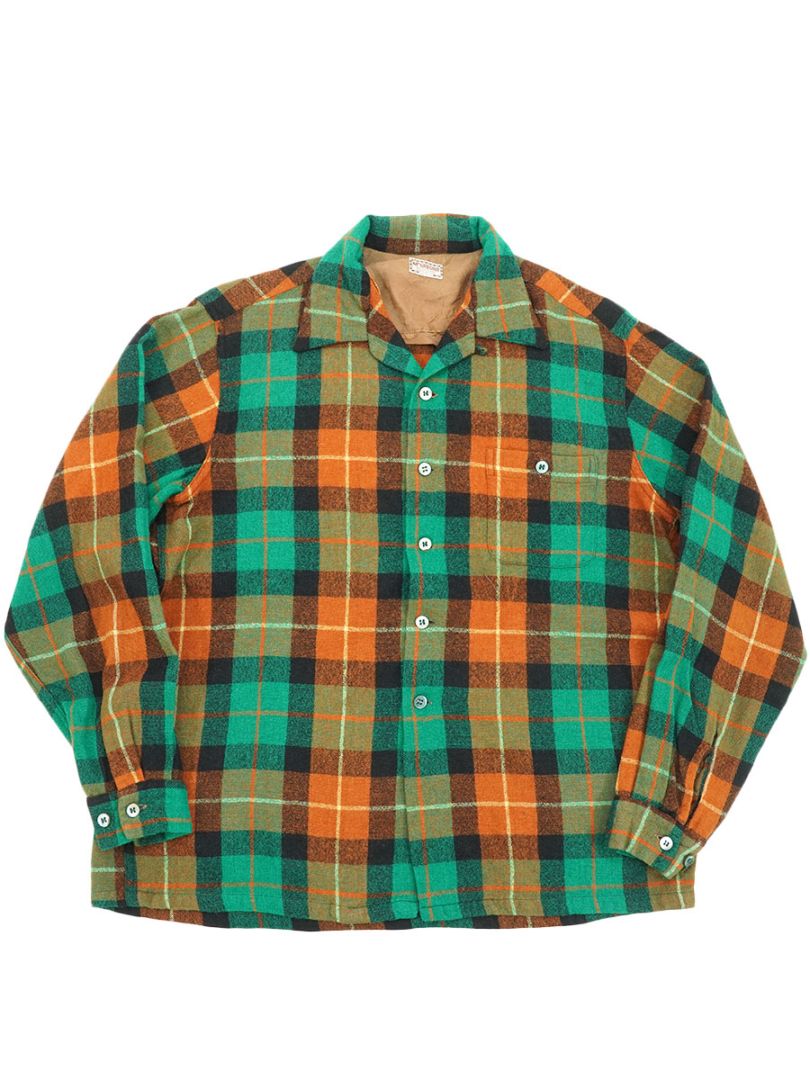 50'S MCGREGOR WOOL WOVEN PLAID LOOP COLLAR SHIRT (SIZE.LARGE)