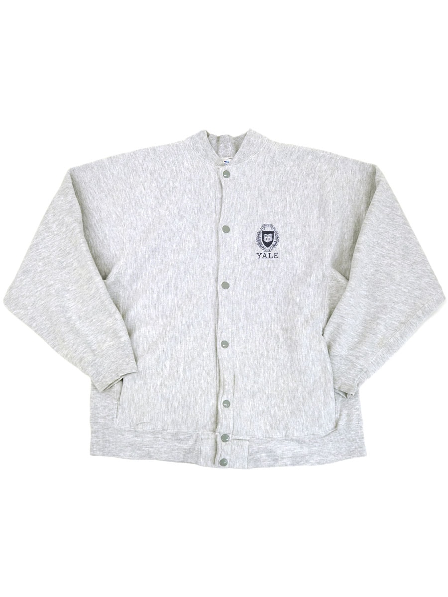 80'S CHAMPION REVERSE WEAVE FULL SNAP SWEAT CARDIGAN ''YALE'' WATER PRINT GREY (SIZE.LARGE)