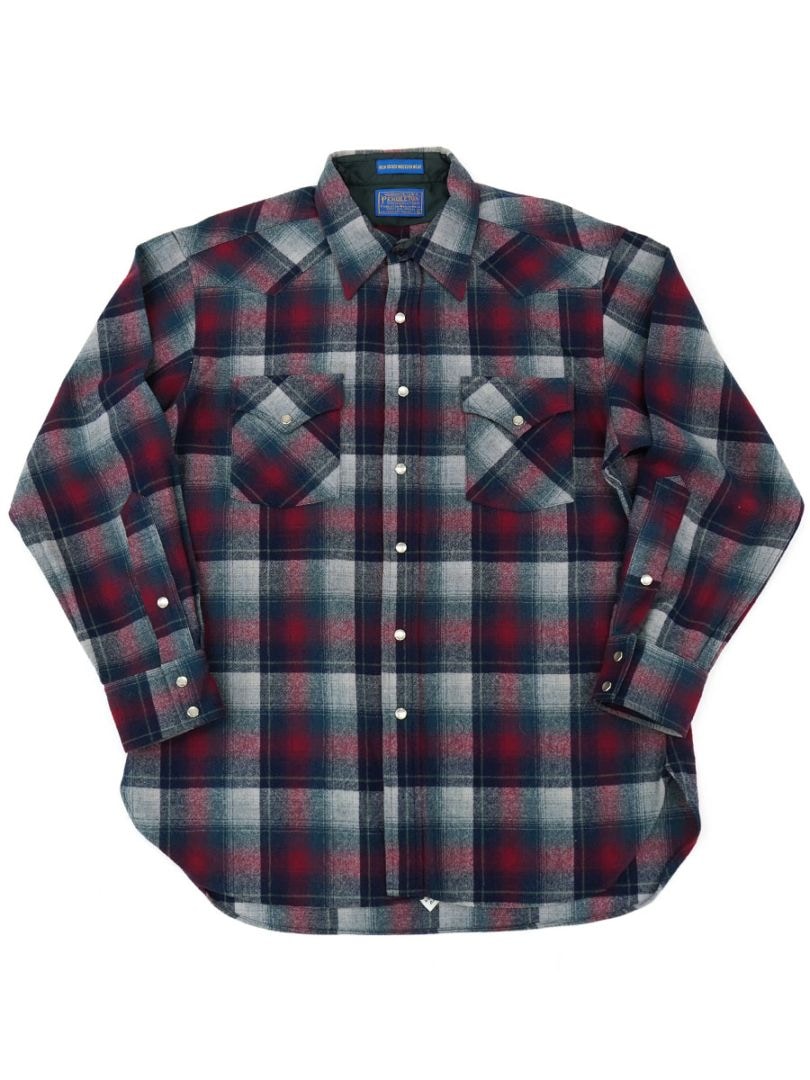 80's PENDLETON HIGH GRADE WESTERN WEAR PLAID WOOL WESTERN SHIRT (SIZE. LARGE)