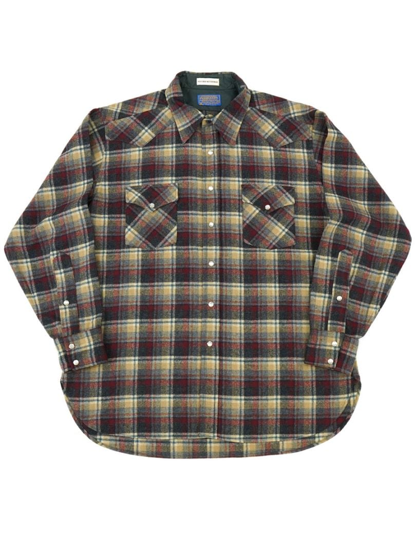 70's PENDLETON HIGH GRADE WESTERN WEAR PLAID WOOL WESTERN SHIRT (SIZE. X LARGE)