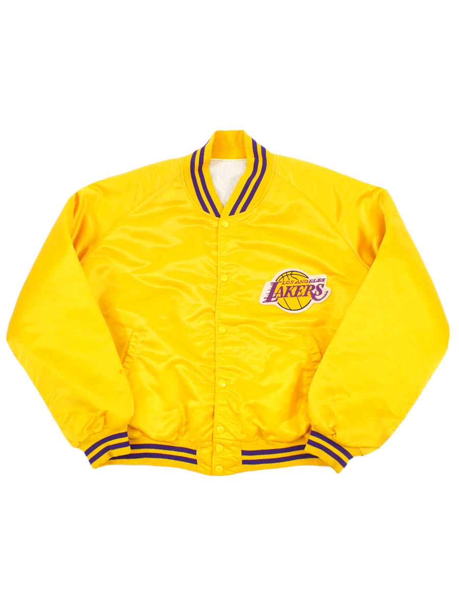 80'S～ ''LOS ANGELES LAKERS'' SATIN STADIUM JACKET YELLOW (APPROX.LARGE)