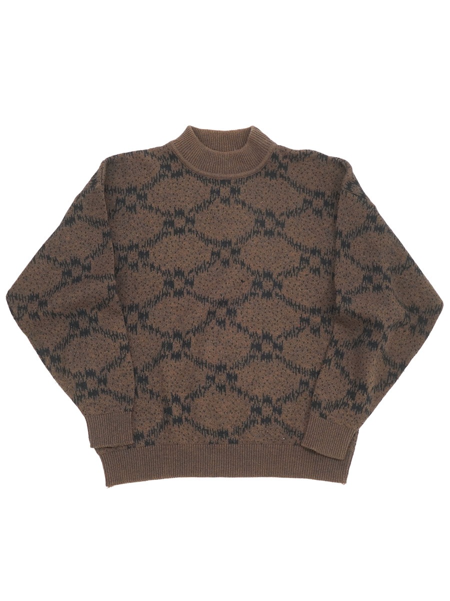 90'S MONDO WOOL×ALPACA ALL OVER PATTERN SWEATER BROWN  (SIZE.LARGE) MADE IN ITALY