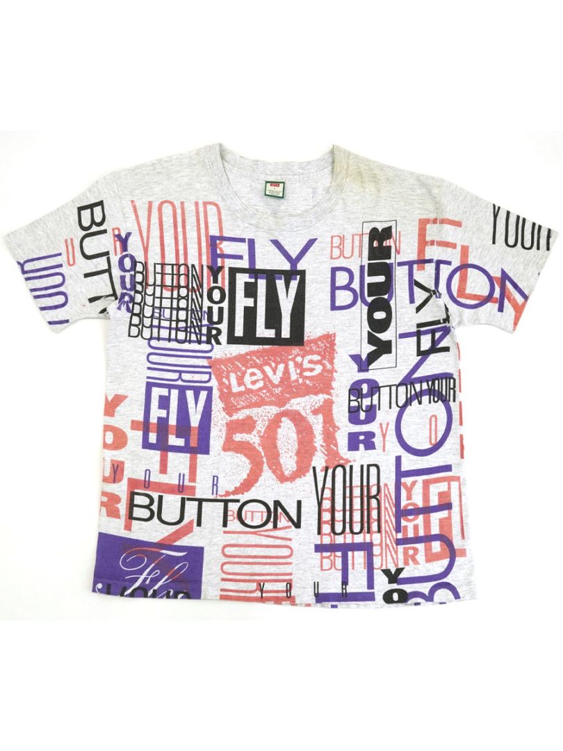 90'S LEVI'S ''BUTTON YOUR FLY'' T SHIRT GREY (SIZE.LARGE) MADE IN USA
