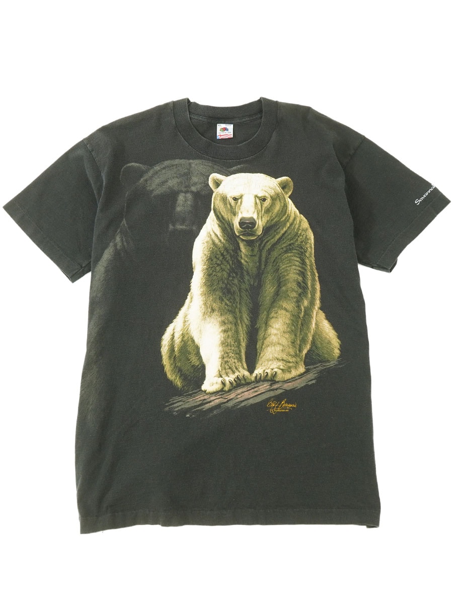90'S FRUIT OF THE LOOM ''BEAR'' T SHIRT BLACK (SIZE.X LARGE) MADE IN USA