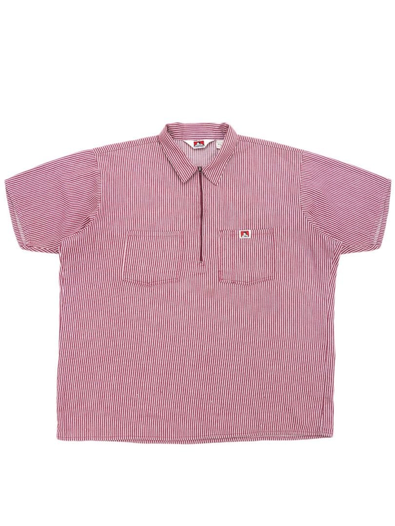 80'S BEN DAVIS HALF ZIP S/S SHIRT STRIPE (SIZE. X LARGE) MADE IN USA