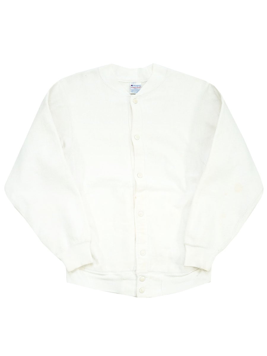 90'S CHAMPION REVERSE WEAVE FULL SNAP SWEAT CARDIGAN PLAIN WHITE (SIZE.SMALL) MADE IN USA