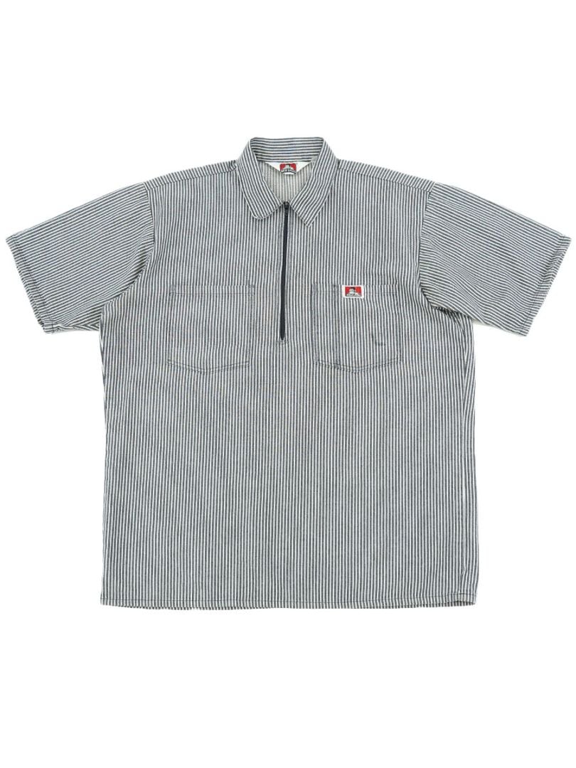 BEN DAVIS HALF ZIP S/S SHIRT HICKORY STRIPE (SIZE. MEDIUM) MADE IN USA