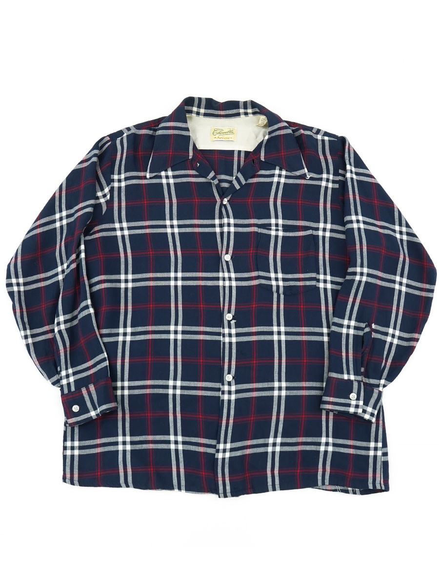 70'S CHEVELLA BY ARROW PLAID RAYON SHIRT (SIZE. 16-16 1/2)