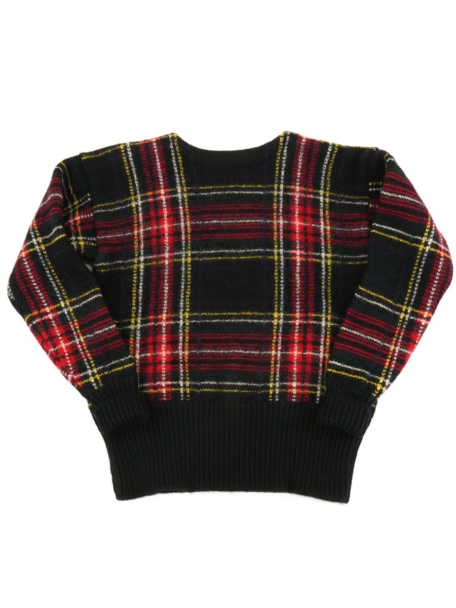 90'S RALPH LAUREN FORREST 100%WOOL BOAT NECK SWEATER TARTAN CHECK (SIZE. LARGE) 