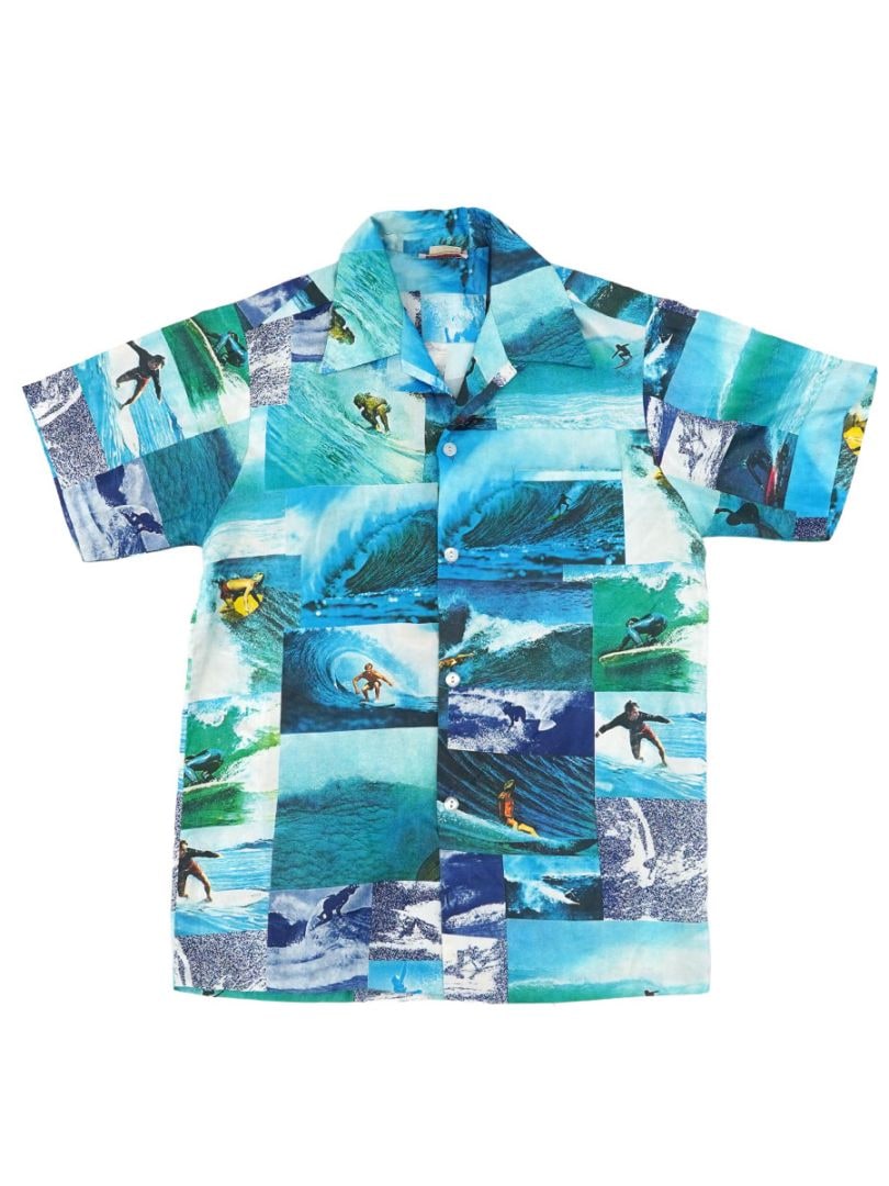 70'S KAHILI FASHIONS SURF PATTERN SHORT SLEEVE SHIRT (SIZE.XS) 
