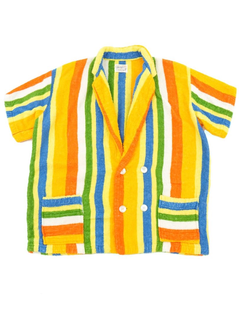 60'S～ PLEETWAY STRIPE S/S PILE SHIRT (SIZE. MEDIUM)