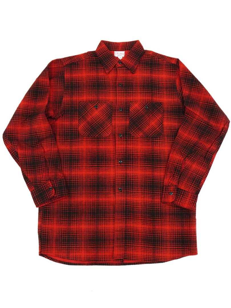 50's～ FRONT MAN BLK X RED PLAID PRINT FLANNEL SHIRT (SIZE. 15 1/2) NOS