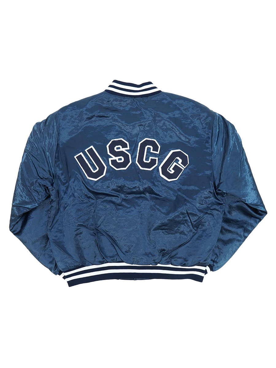 80'S SWIMMING STER ''USCG'' NYLON SATIN STADIUM JACKET (SIZE.X LARGE) MADE IN USA