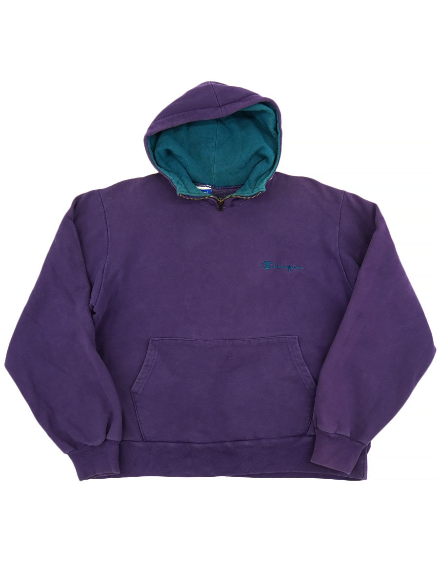 80'S～ CHAMPION H/Z P/O SCRIPT LOGO SWEAT HOODY PURPLE X TEAL (SIZE. LARGE)
