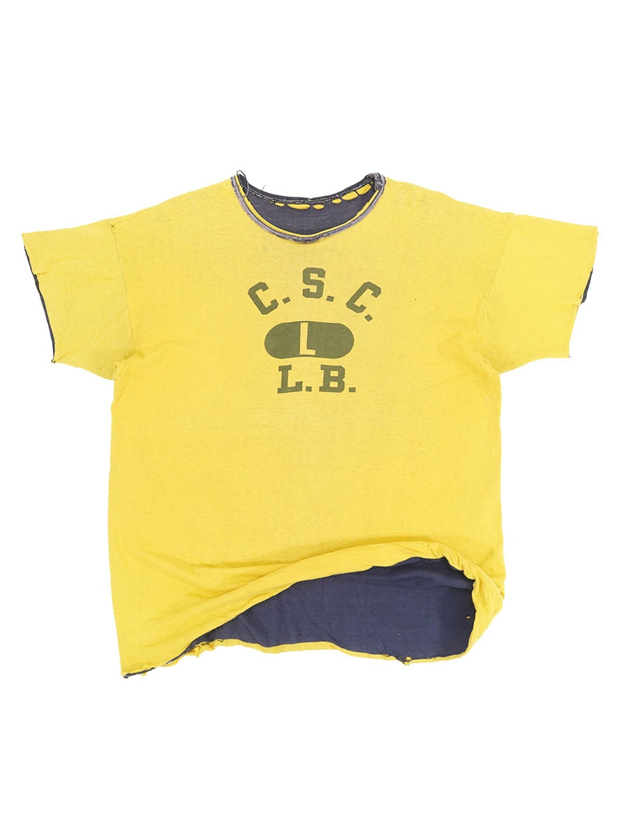 60'S～ ''C. S. C. L.B.'' WATER PRINT REVERSIBLE T SHIRT NAVY/YELLOW (APPROX.LARGE)