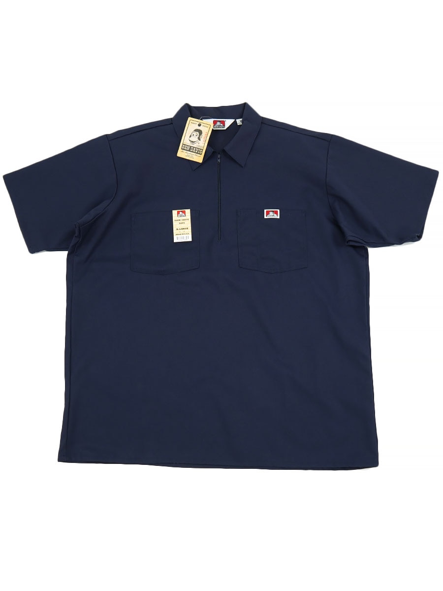 BEN DAVIS HALF ZIP S/S SHIRT NAVY (SIZE. X LARGE) MADE IN USA NOS