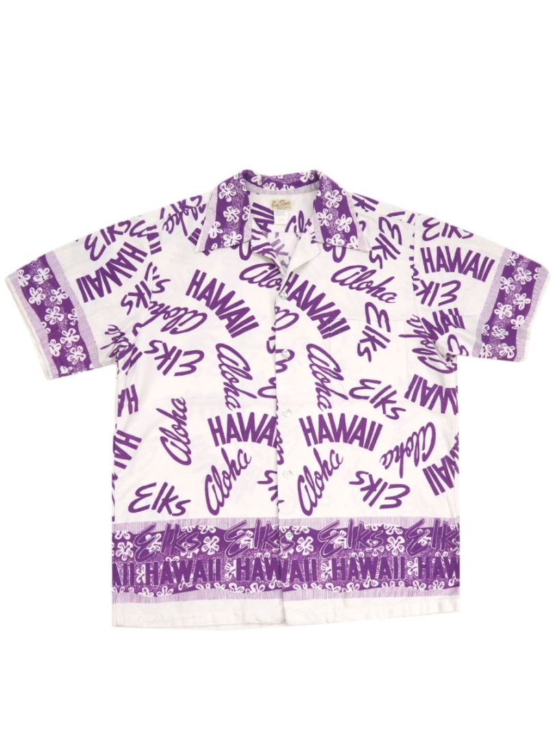 70'S GUY ROMO HAWAIIAN SHIRT WHITE×PURPLE (SIZE. X LARGE)