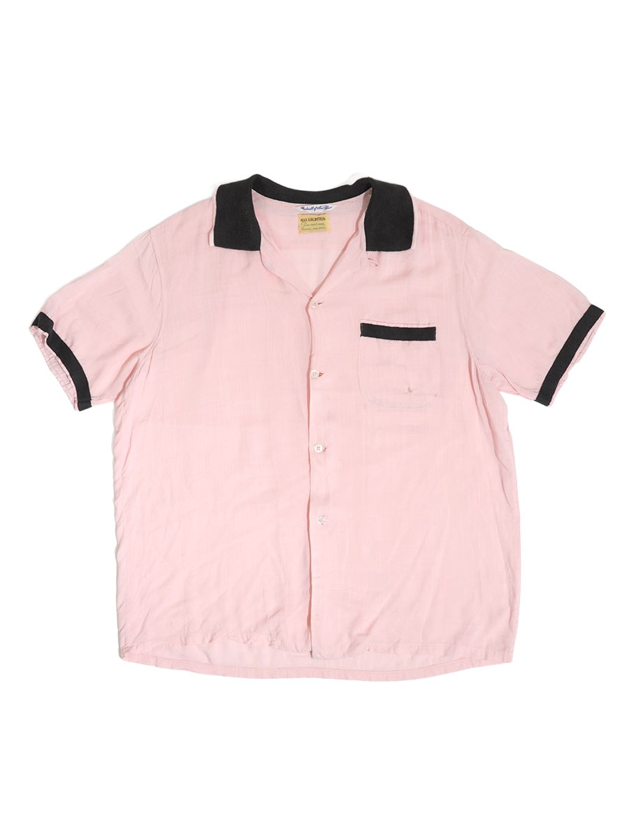 50'S～ MAX GOLDSTEIN S/S RIB COLLAR SHIRT PINK/BLACK (SIZE.LARGE