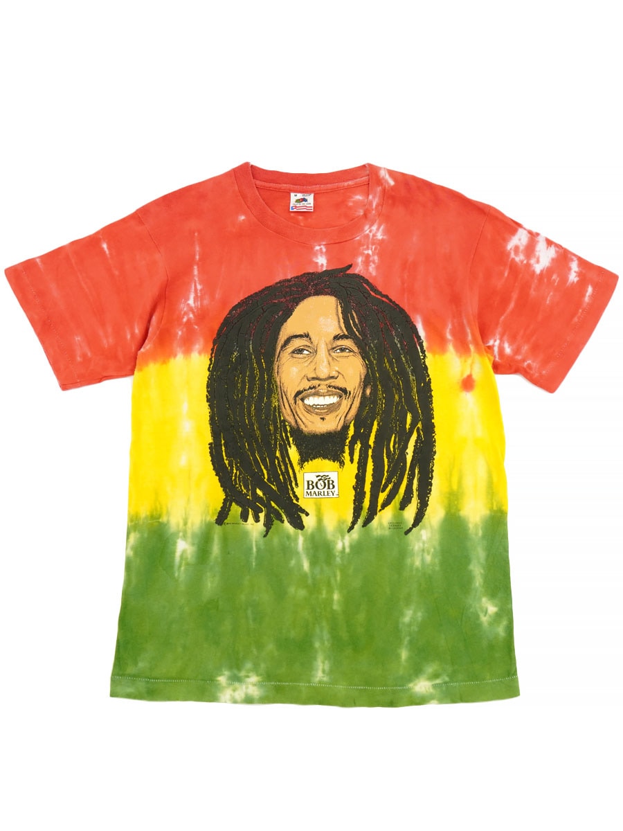 90'S FRUIT OF THE LOOM ''BOB MARLEY'' RASTA COLOR TIE-DYE T SHIRT (SIZE. MEDIUM) 