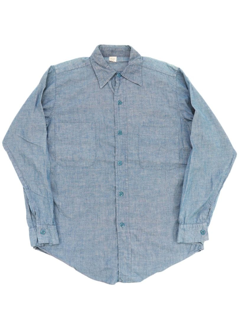 70'S LONG SLEEVE CHAMBRAY SHIRT (SIZE. 15 1/2) 