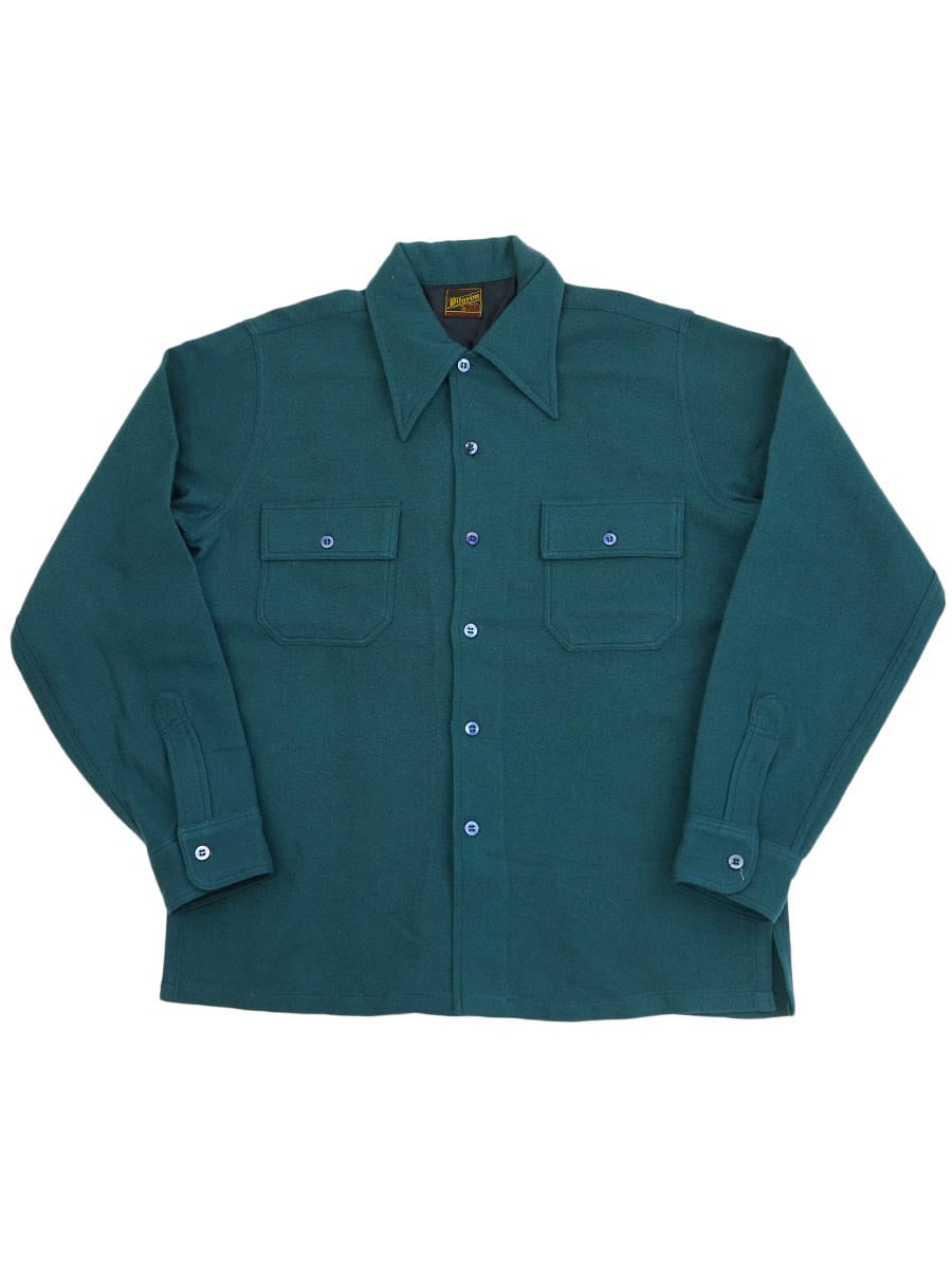 30'S～ PILGRIM PLAIN WOOL FLANNEL SHIRT TEAL (SIZE.MEDIUM)