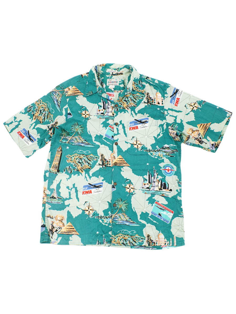 90'S REYN SPOONER MAP PATTERN S/S SHIRT (SIZE.MEDIUM)