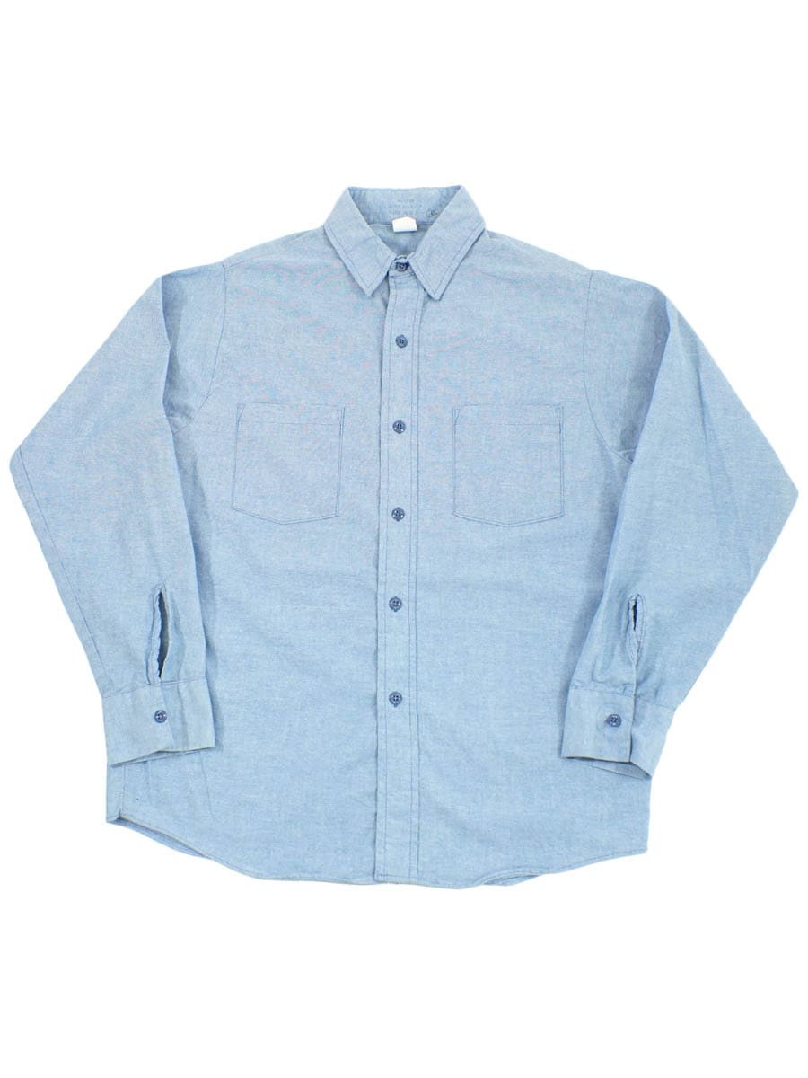 70'S～ LONG SLEEVE CHAMBRAY SHIRT (SIZE.MEDIUM)
