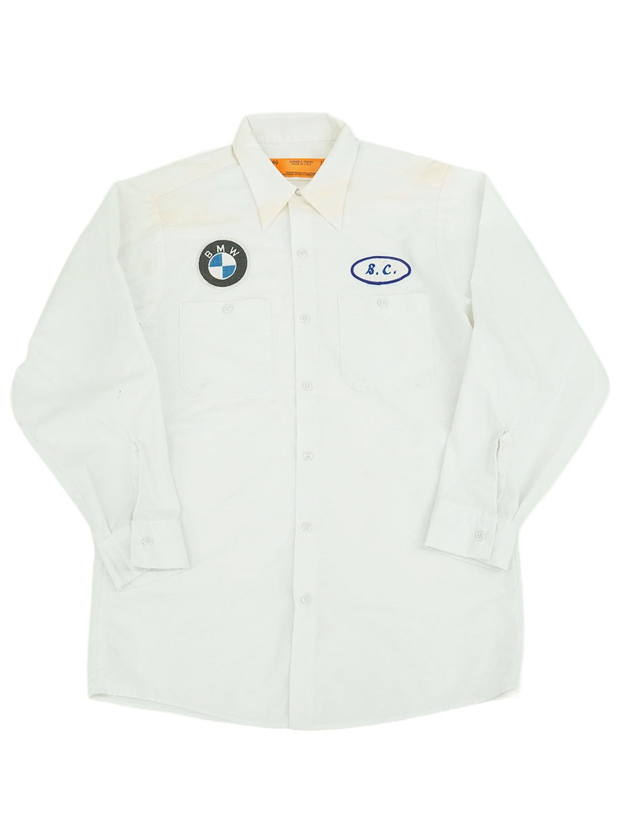 70'S～ RED KAP ''BMW'' WORK SHIRT WHITE (SIZE.MEDIUM) MADE IN USA