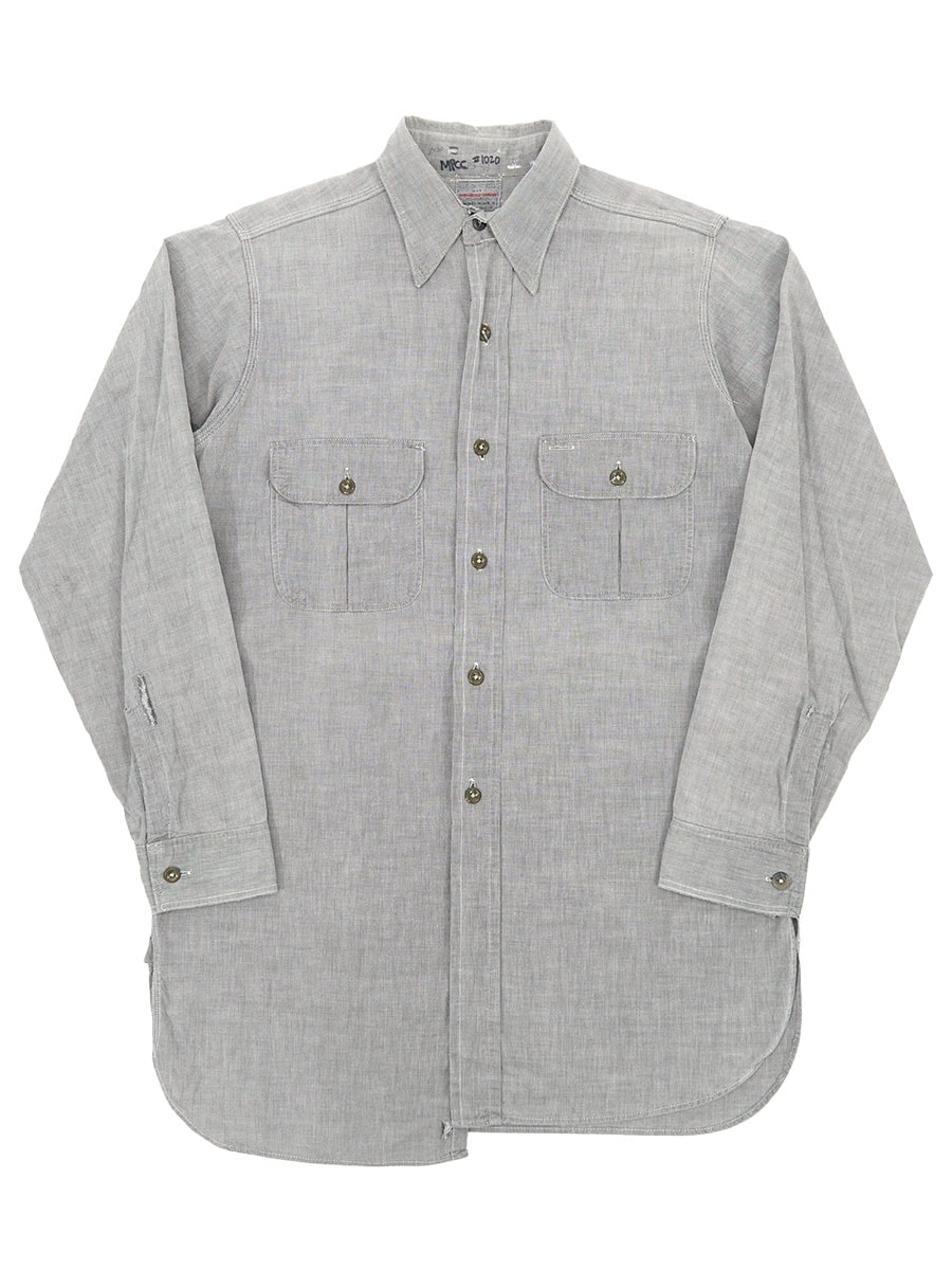 30's～ INDESTRUCTO SEARS,ROEBUCK&CO. GREY CHAMBRAY SHIRT (SIZE.15)