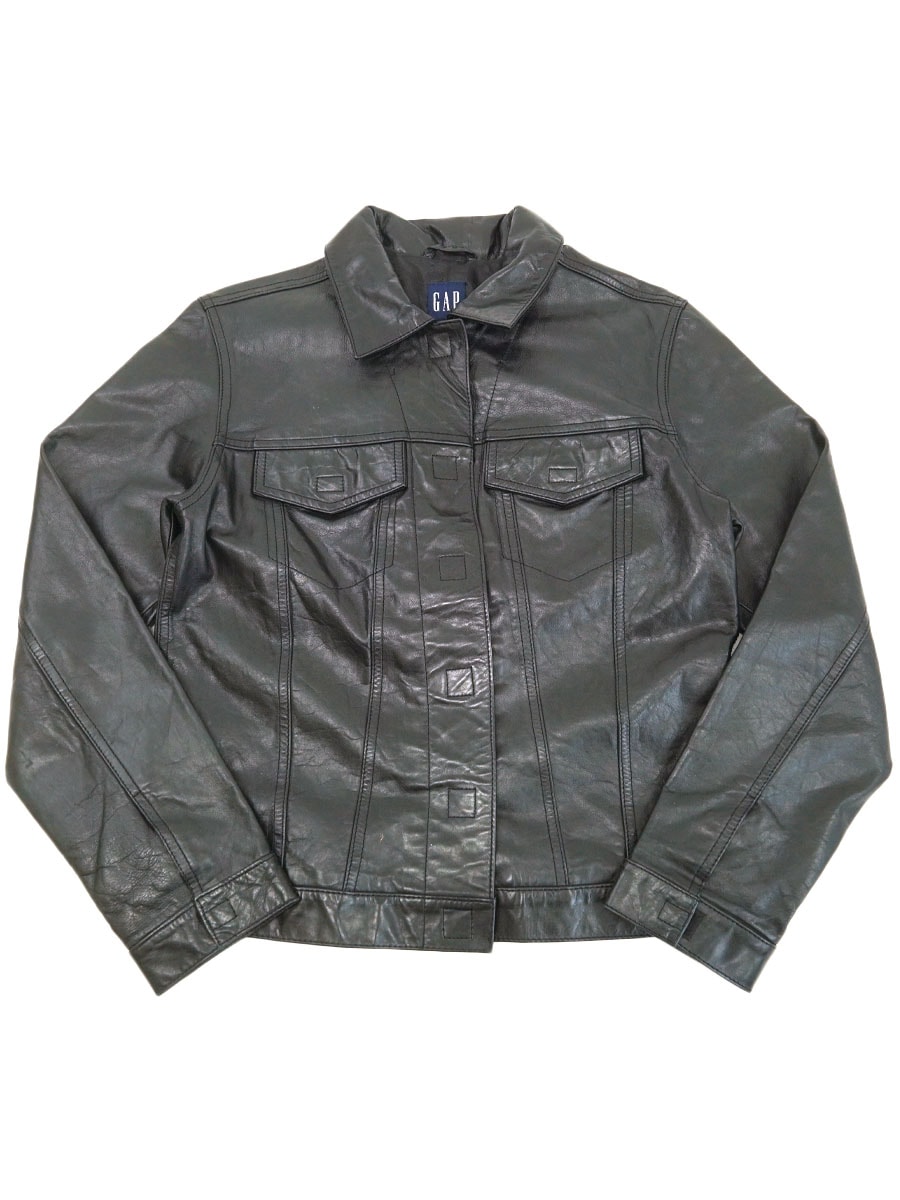 90'S GAP LEATHER TRACKER JACKET BLACK (SIZE.MEDIUM) LADIES