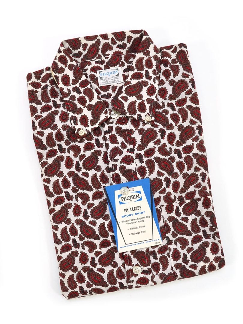 60's PILGRIM PAISLEY PATTERN S/S B.D. SHIRT (SIZE.15) NOS