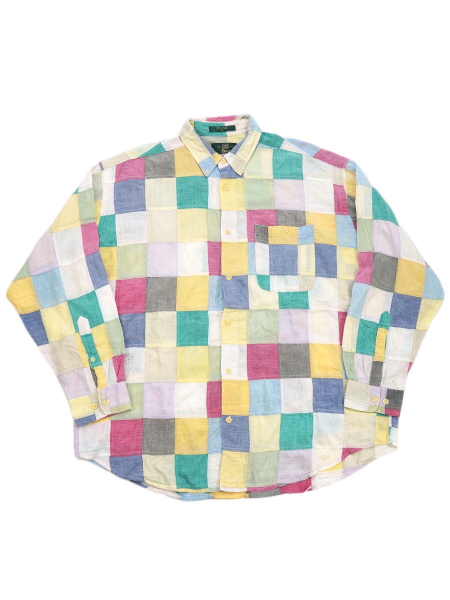 90'S ORVIS 100% COTTON PATCH WORK B.D. SHIRT (SIZE.X LARGE) MADE IN INDIA