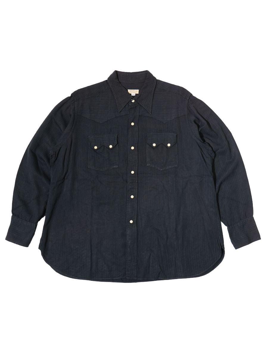 50'S H BAR C LONG SLEEVE RAYON WOVEN STRIPE WESTERN SHIRT (APPROX.17)