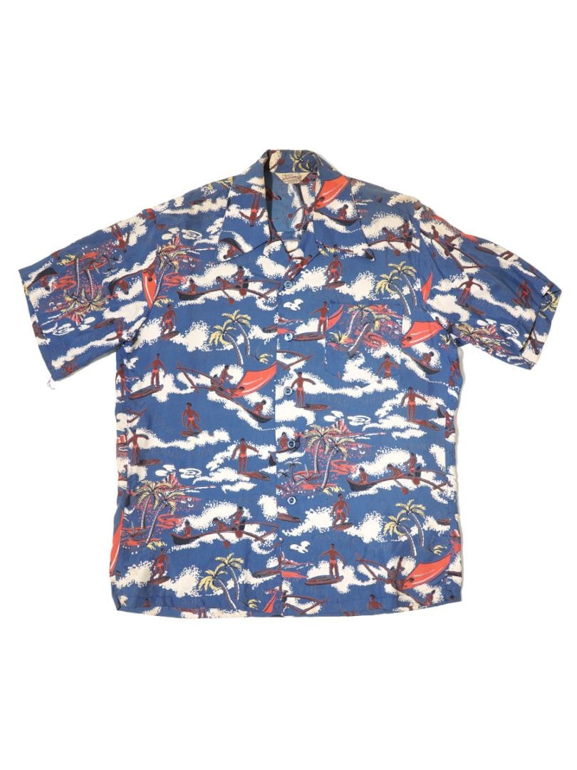 40'S～ CALIFORNIA SURF PATTERN RAYON HAWAIIAN SHIRT (SIZE.MEDIUM)