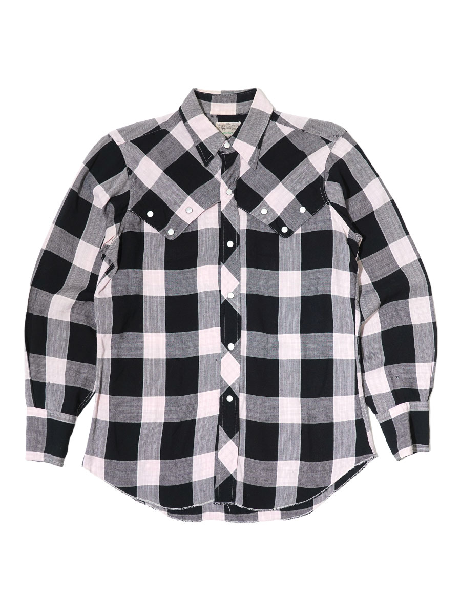 50'S H BAR C RANCHWEAR L/S RAYON WOVEN PLAID WESTERN SHIRT BLACK/PINK (APPROX.14)