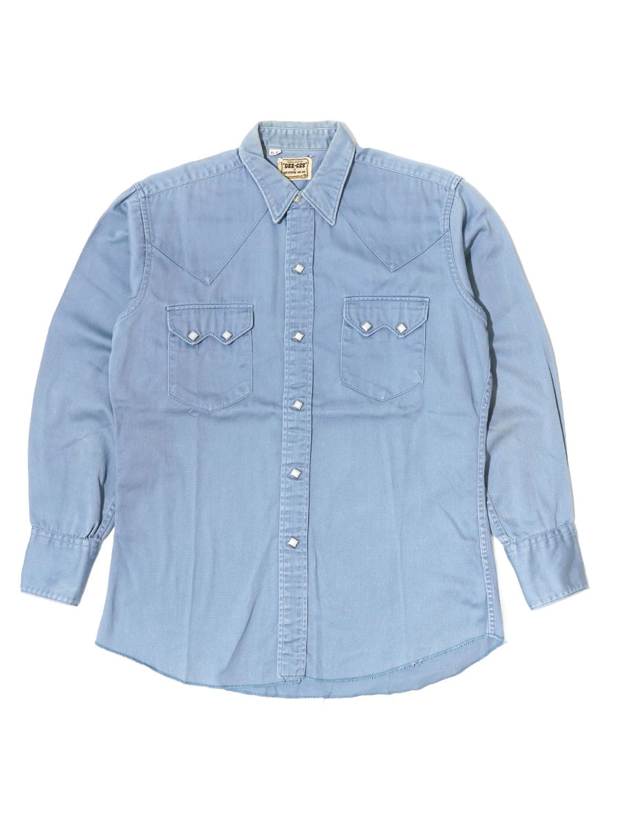 60'S WASHINGTON DEE CEE COTTON SATIN WESTERN SHIRT SAX BLUE (SIZE