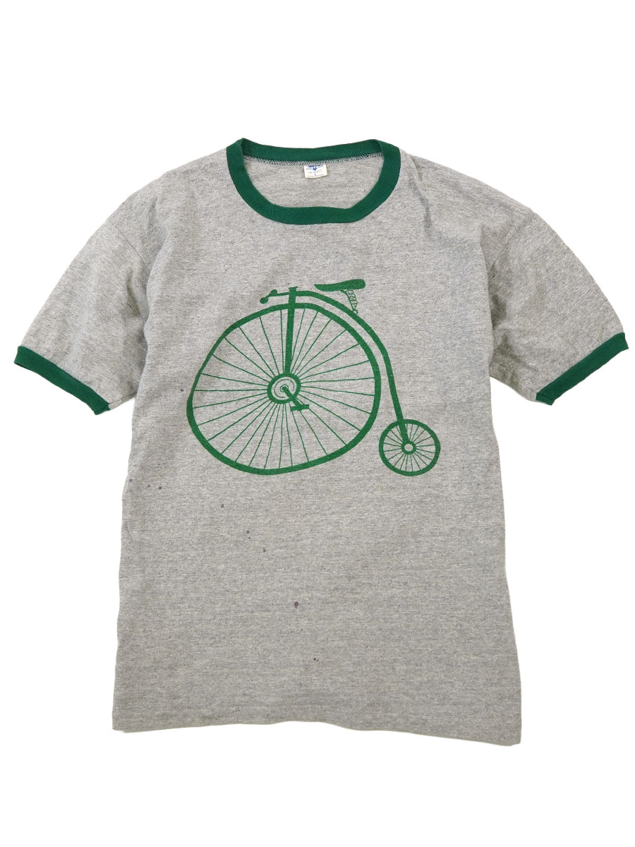 70'S ARTEX ''PENNY FARTHIN'' RINGER T SHIRT GREY×GREEN (SIZE.LARGE) 