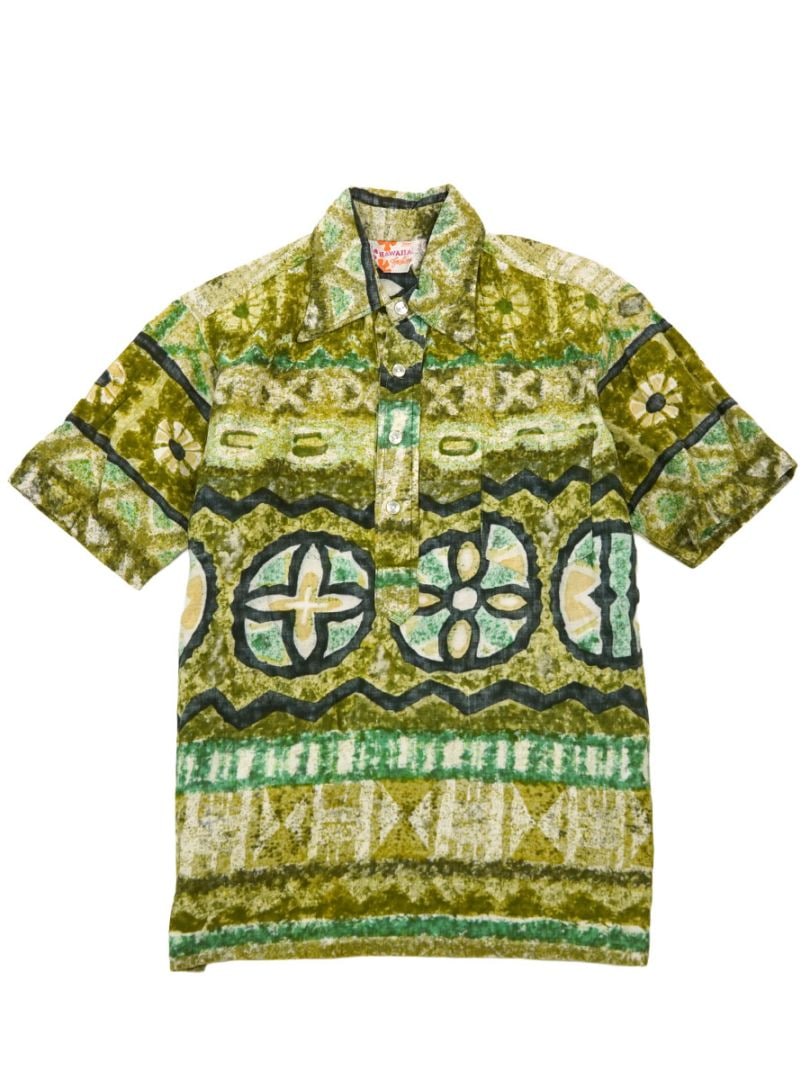 70'S SEARS HAWAIIAN FASHIONS HALF BUTTON S/S SHIRT (APPROX.MEDIUM)