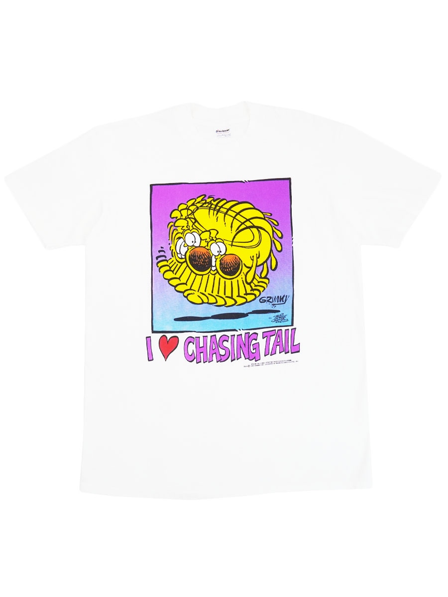 90'S STEAMAN MOTHER GOOSE & GRIMM ''I ♡ CHASING TAIL'' T SHIRT WHITE (SIZE.LARGE) MADE IN USA
