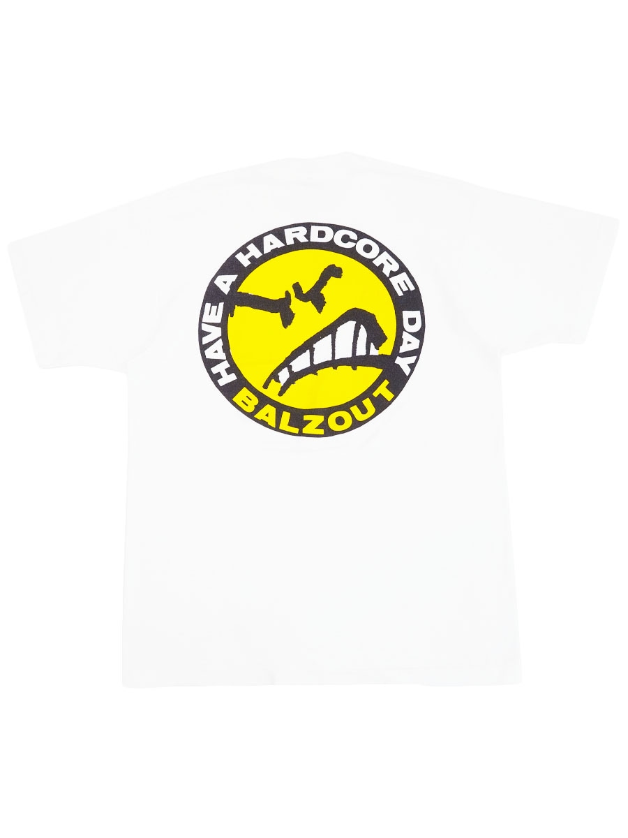 90'S FRUIT OF THE LOOM BALZOUT ''HAVE A HARDCORE DAY'' T SHIRT WHITE (SIZE.LARGE) MADE IN USA