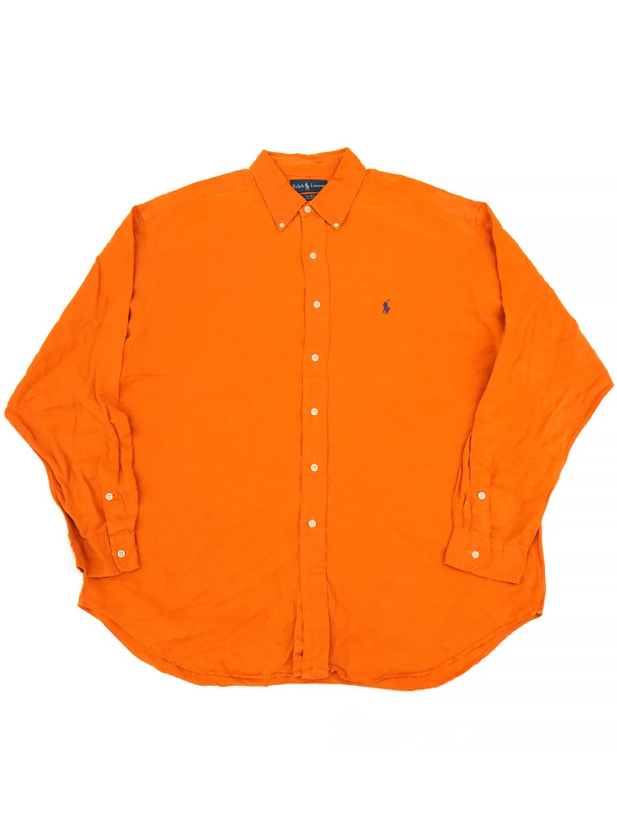 RALPH LAUREN BLAKE SILK X LINEN B.D. SHIRT HERMES ORANGE (SIZE. X LARGE)