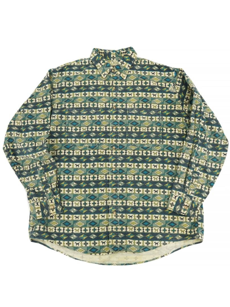 80'S L.L.BEAN ALL-OVER PRINT FLANNEL SHIRT (SIZE. X LARGE TALL) MADE IN USA