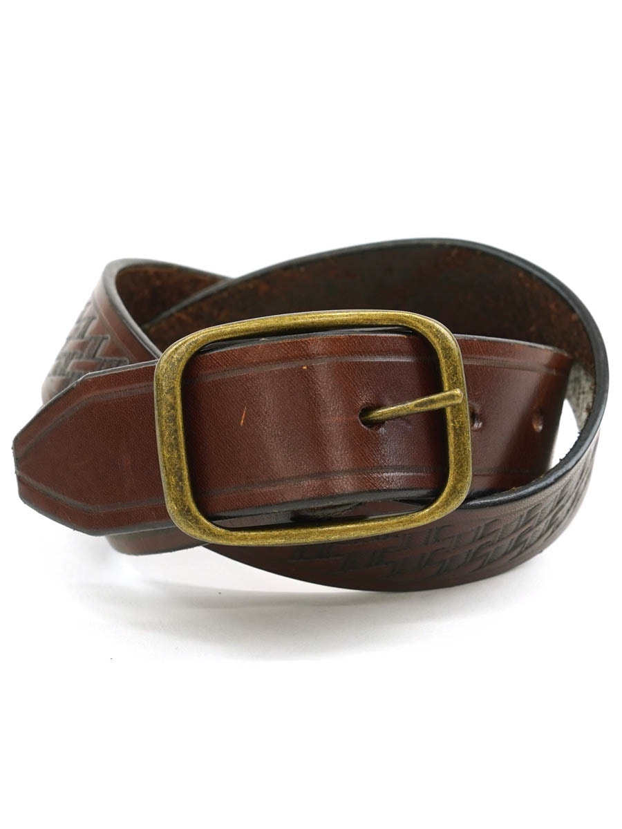 CARVING LEATHER BELT BROWN (SIZE.30) MADE IN USA
