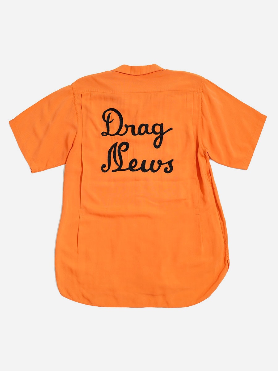 1950'S FAIRLINE ''DRAG NEWS'' CAR CLUB SHIRT ORANGE (SIZE.MEDIUM)