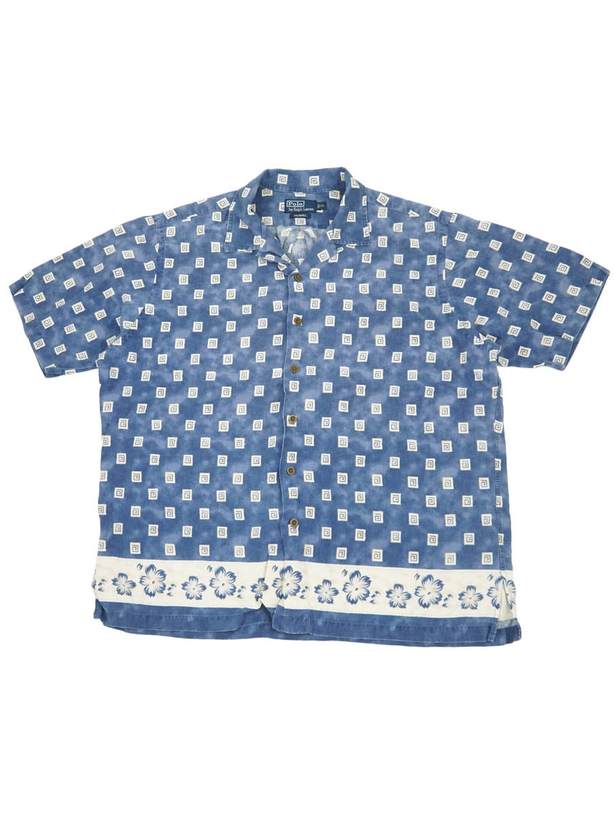 RALPH LAUREN CALDWELL LINEN×SILK LOOP COLLAR S/S SHIRT (SIZE.X