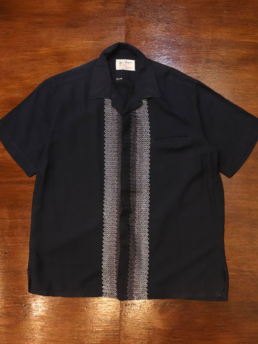 1960s S/S BLACK RAYON , Size M