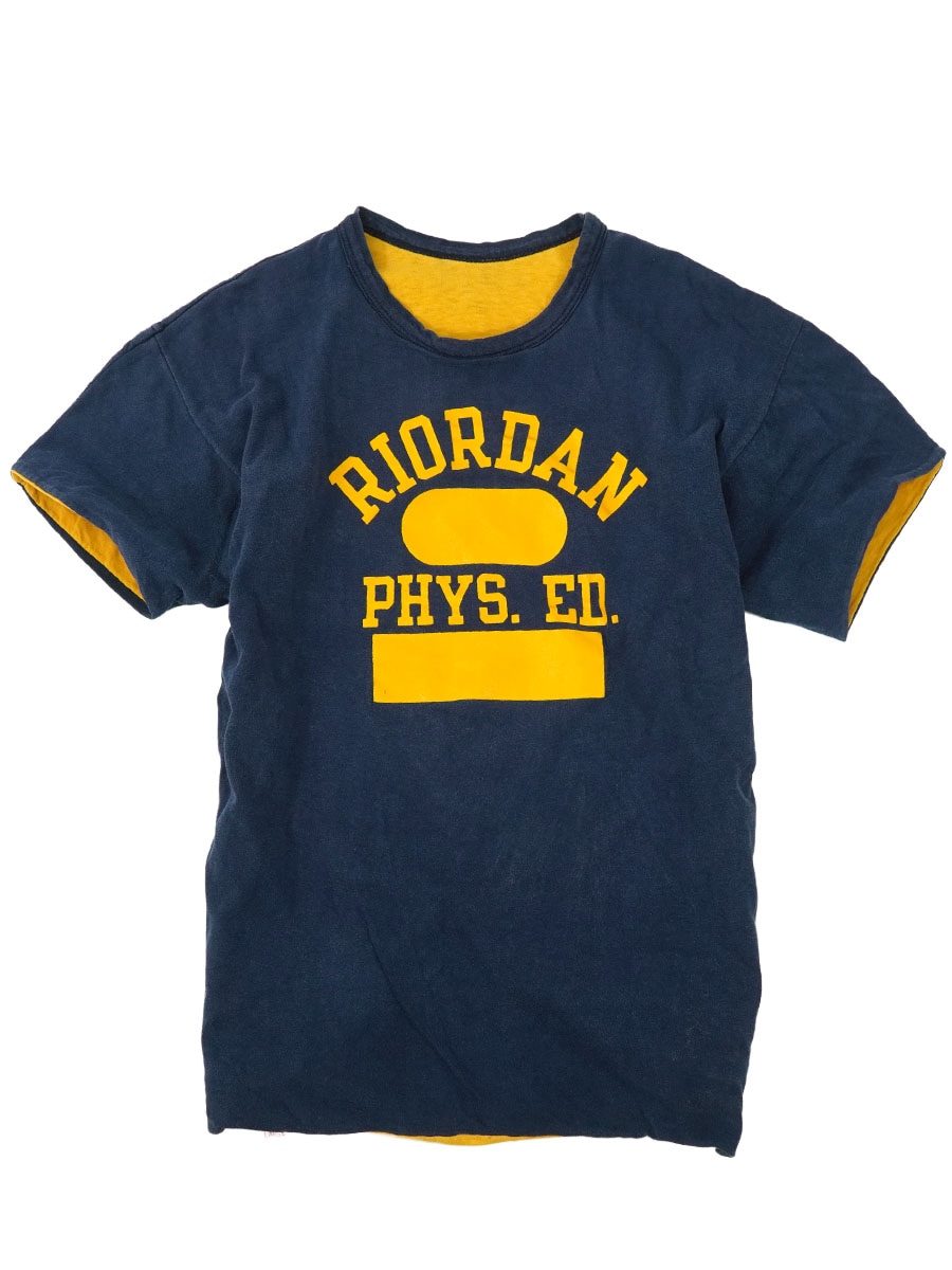 70'S CHAMPION ''RIORDAN PHYS.ED.'' REVERSIBLE T SHIRT NAVY/YELLOW