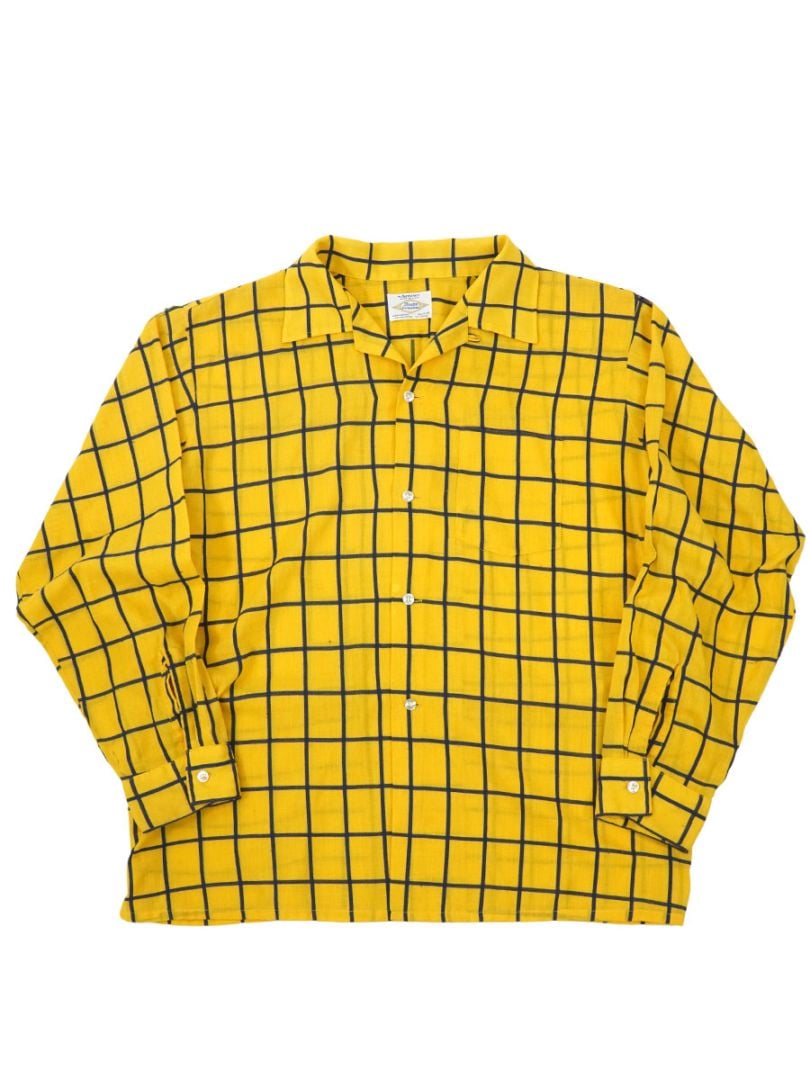 60'S ARROW DECTON PERMA IRON LOOP COLLAR PLAID SHIRT YELLOW (SIZE. X LARGE) 
