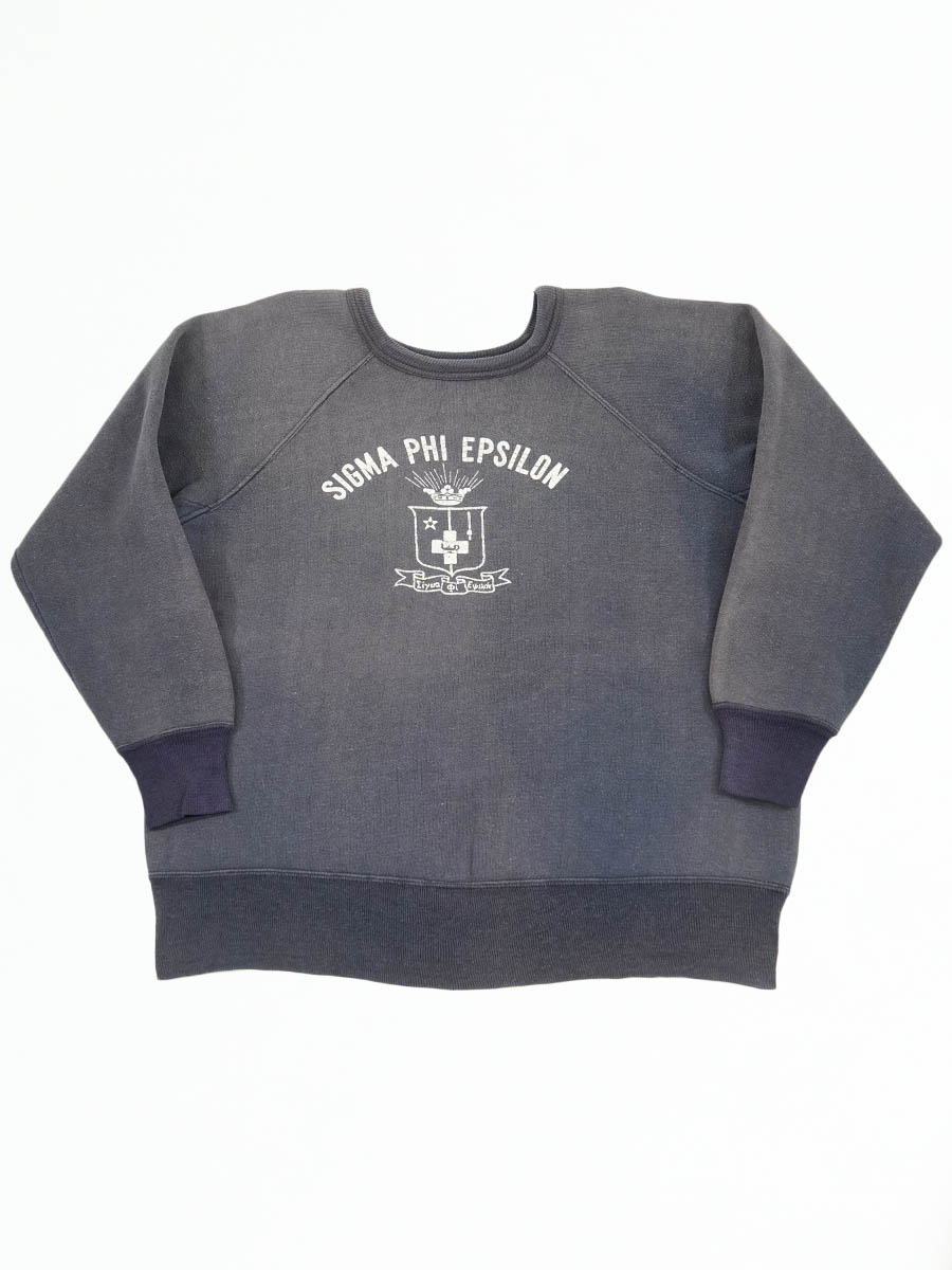 60'S ''SIGMA PHI EPSILON'' FLOCKY PRINT SWEAT SHIRT NAVY (APPROX.LARGE)