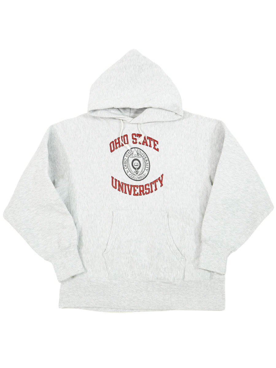 80'S CHAMPION REVERSE WEAVE HOODIE ''OHIO STATE UNIVERSITY'' FLOCKY PRINT (SIZE.LARGE)